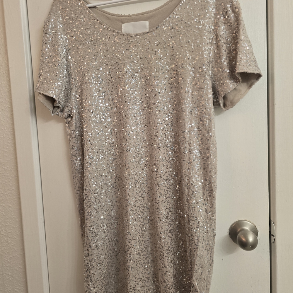 Victoria's Secret Sequin Short Sleeve Dress in Champagne
